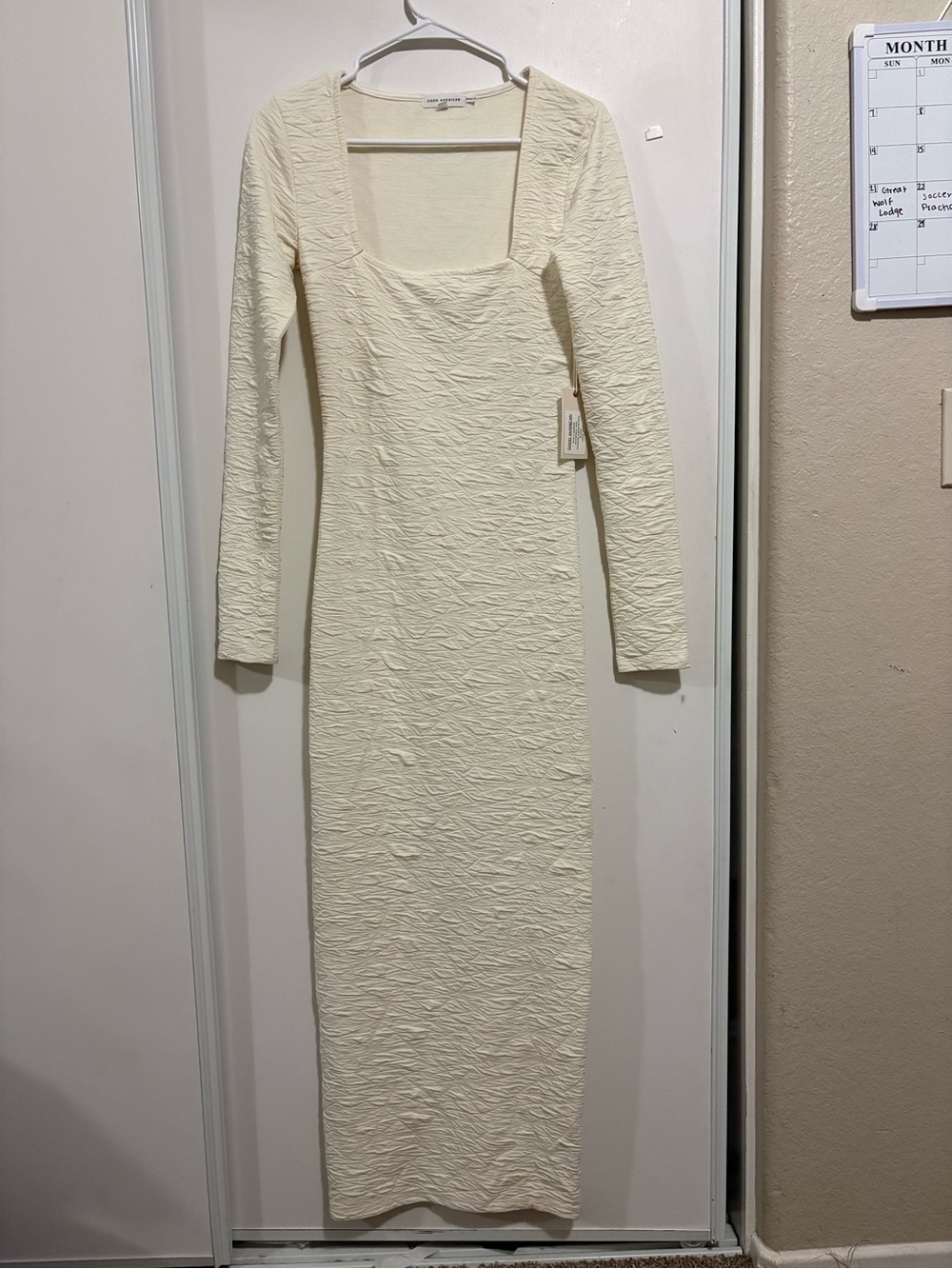 NWT Good American Textured Long Sleeve Bodycon Dress Ivory Size 1